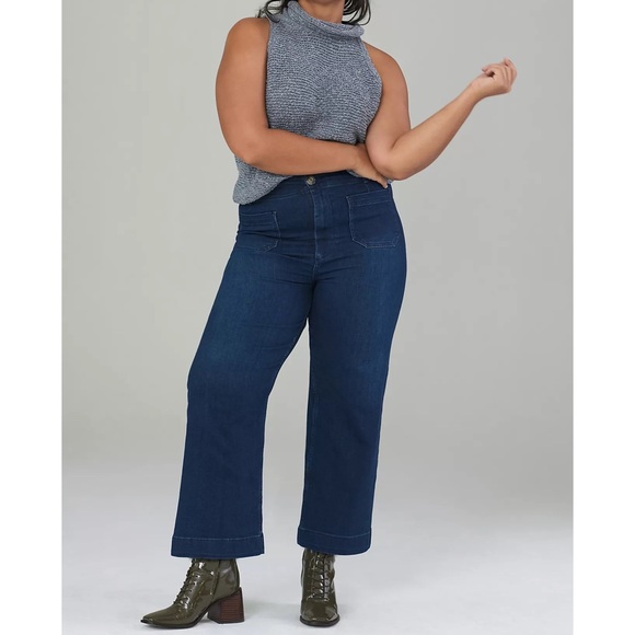 Anthropologie Pilcro The Skipper Cropped Wide-Leg Jeans Dark Denim Blue Size 34 - Picture 9 of 16